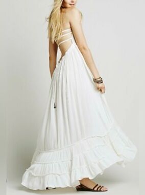 lace back maxi dress Amélie Polka Dot Lace-Up Back Maxi Dress L